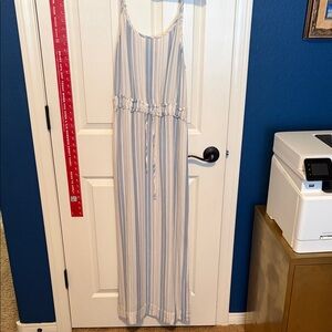 Splendid Blue and Cream Patterned Garment Dress with Pockets